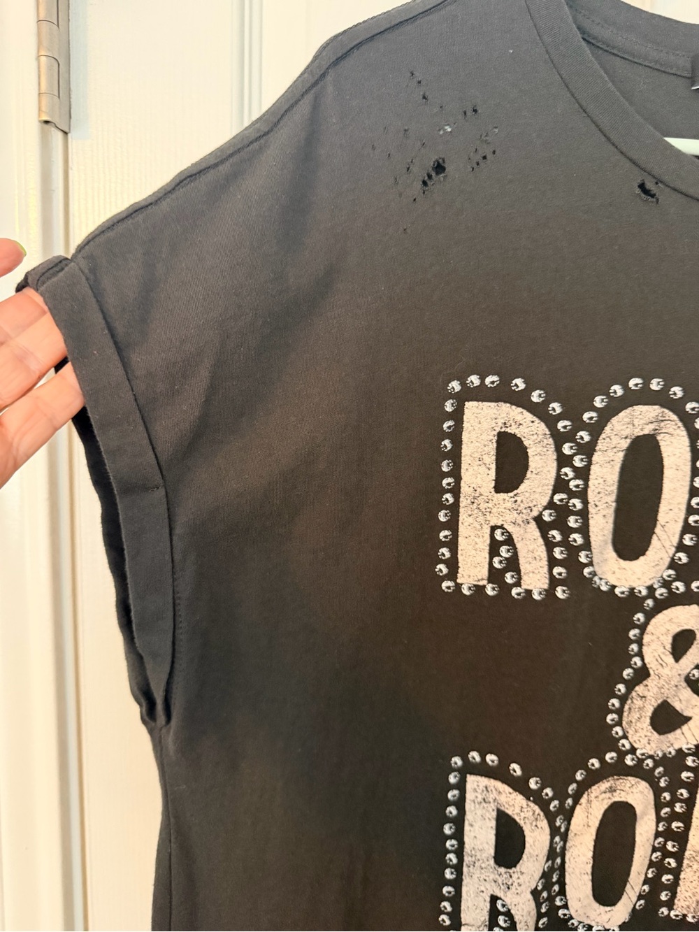 Zutter Black 'Rock & Roll' Distressed Maxi Tee Dress with faux stud details - Picture 3 of 8
